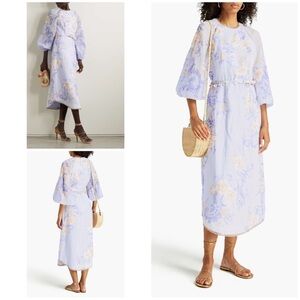 Zimmermann Postcard Swirl Floral She’s Seashells Belted Blue Midi Dress AU1